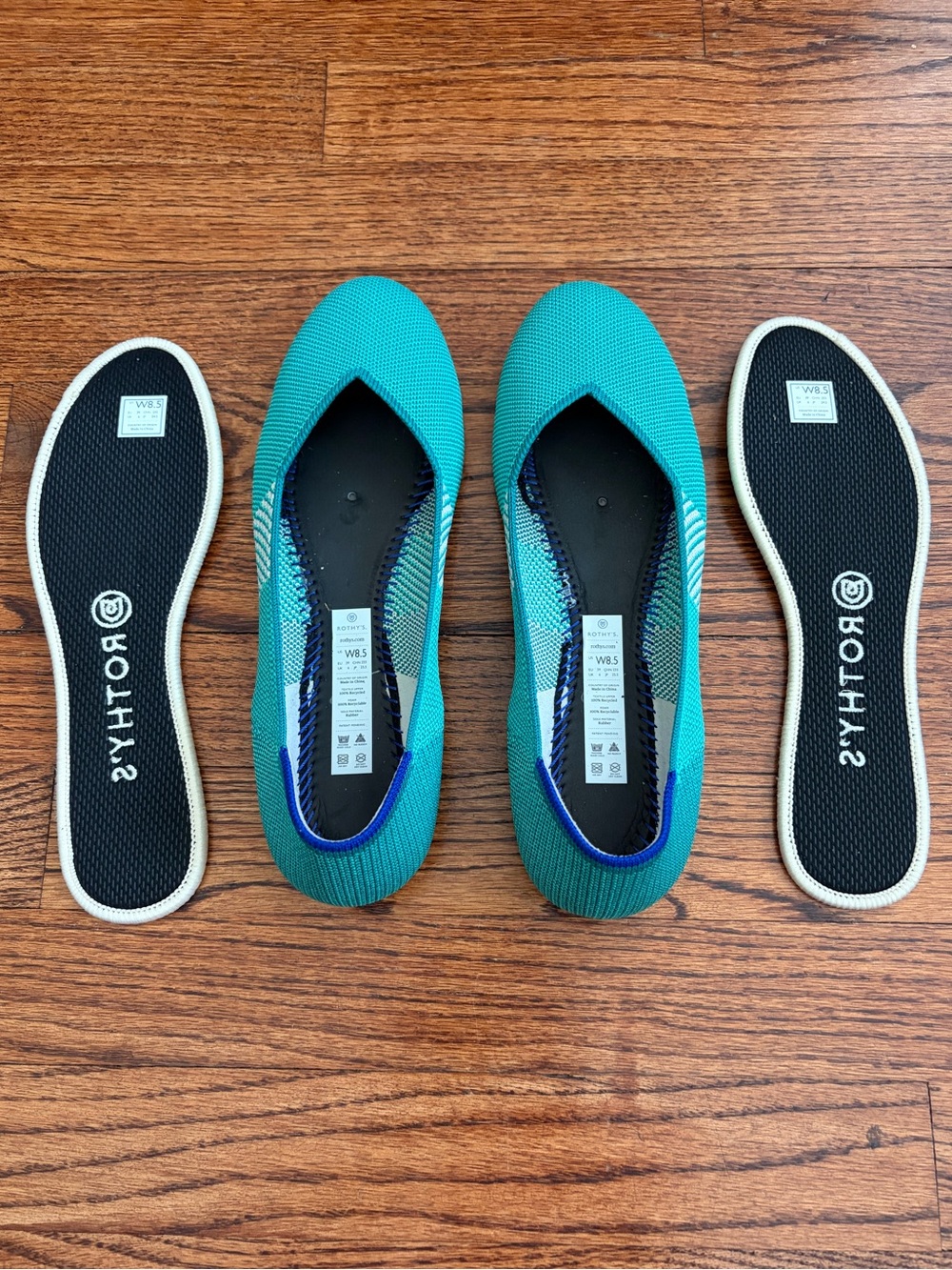 Rothy's The Flat In Calypso Teal Retired Print Size 8.5 Round Toe Ballet - Picture 3 of 6